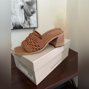 Marc Fisher Brown Woven Block Heel Sandals